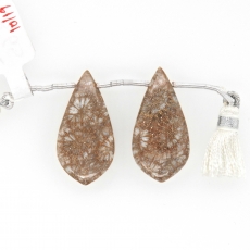 Fossil Coral Drops Leaf Shape 30x16mm Drilled Beads Matching Pair