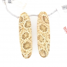Fossil Coral Drops Oval 42x12mm Drilled Beads Matching Pair