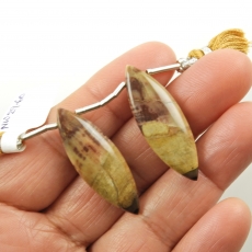 Fossilized Petrified Wood Drops Marquise Shape 35x11mm Drilled Beads Matching Pair