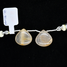Golden Rutilated Drop Heart Shape 17x17mm Drilled Bead Matching Pair