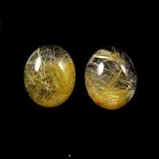 Golden Rutilated Quartz Cabs Oval 12x10mm Matching Pair Approximately 9.5Carat
