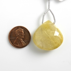 Golden Rutilated Quartz Drop Heart Shape 26x26mm Drilled Bead Single Pendant Piece