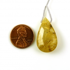 Golden Rutilated Quartz Drop Leaf Shape 27x16MM Drilled Bead Single Pendant Piece