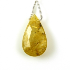 Golden Rutilated Quartz Drop Leaf Shape 27x16MM Drilled Bead Single Pendant Piece