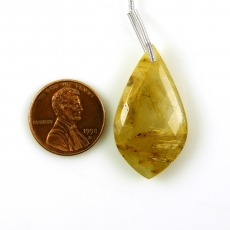 Golden Rutilated Quartz Drop Leaf Shape 33x18mm Drilled Bead Single Pendant Piece