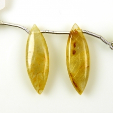 Golden Rutilated Quartz Drops  Marquise Shape 31x10mm Drilled Beads Matching Pair