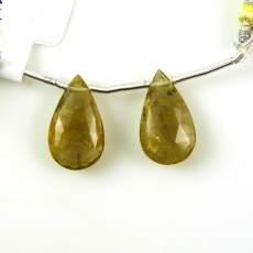 Golden Rutilated Quartz Drops Almond Shape 17x10mm Drilled Beads Matching Pair