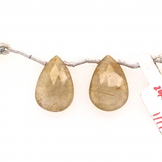 Golden Rutilated Quartz Drops Almond Shape 20x13mm Drilled Beads Matching Pair
