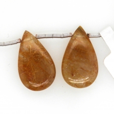 Golden Rutilated Quartz Drops Almond Shape 22x15mm Drilled Beads Matching Pair