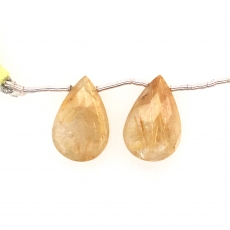 Golden Rutilated Quartz Drops Almond Shape 22x16mm Drilled Beads Matching Pair
