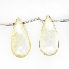 Golden Rutilated Quartz Drops Almond Shape 26x13mm Drilled Beads Matching Pair
