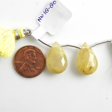 Golden Rutilated Quartz Drops Almond Shape19x12mm Drilled Beads Matching Pair