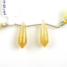 Golden Rutilated Quartz Drops Briolette Shape 25x8mm Drilled Beads Matching Pair