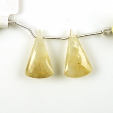 Golden Rutilated Quartz Drops Conical Shape 25x14mm Drilled Beads Matching Pair