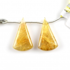 Golden Rutilated Quartz Drops Conical Shape 28x17mm Drilled Beads Matching Pair