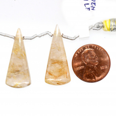 Golden Rutilated Quartz Drops Conical Shape 30x12mm Drilled Beads Matching Pair