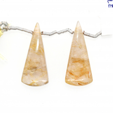 Golden Rutilated Quartz Drops Conical Shape 30x12mm Drilled Beads Matching Pair