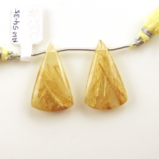 Golden Rutilated Quartz Drops Conical Shape 33x20mm Drilled Beads Matching Pair