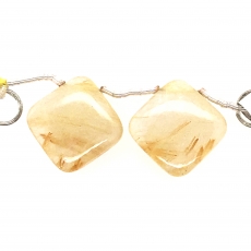 Golden Rutilated Quartz Drops Cushion Shape 22mm Drilled Beads Matching Pair