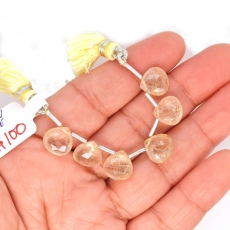 Golden Rutilated Quartz Drops Heart Shape 10x10mm Drilled Beads 6 Pieces Line