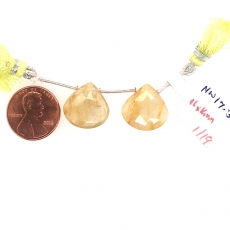 Golden Rutilated Quartz Drops Heart Shape 16mm Drilled Beads Matching Pair