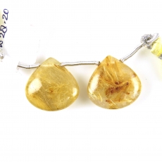 Golden Rutilated Quartz Drops Heart Shape 18x18mm Drilled Beads Matching Pair