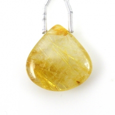 Golden Rutilated Quartz Drops Heart Shape 19mm Drilled Bead Single Piece