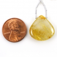 Golden Rutilated Quartz Drops Heart Shape 19mm Drilled Bead Single Piece