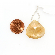Golden Rutilated Quartz Drops Heart Shape 24x24mm Drilled Bead Single Pendant Piece