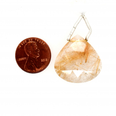 Golden Rutilated Quartz Drops Heart Shape 25X24mm Drilled Beads Pendent Piece