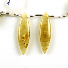 Golden Rutilated Quartz Drops Marquise Shape 38x10MM Drilled Beads Matching Pair