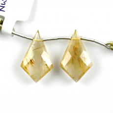 Golden Rutilated Quartz Drops Shield Shape 23x14mm Drilled Beads Matching Pair