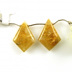 Golden Rutilated Quartz Drops Shield Shape 23x16mm Drilled Beads Matching Pair