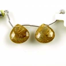 Golden Rutilated Quartz Drops Tear Shape 15x15MM Drilled Beads Matching Pair