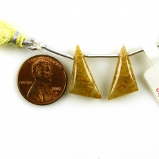 Golden Rutilated Quartz Drops Trillion Shape 18x10MM Drilled Beads Matching Pair