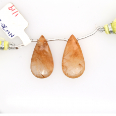 Golden Rutile Drops Almond Shape 26x14mm Drilled Bead Matching Pair