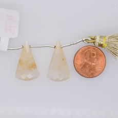 Golden Rutile Drops Conical Shape 24x14mm Drilled Bead Matching Pair