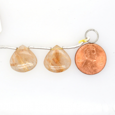 Golden Rutile Drops Heart Shape 16x16mm Drilled Bead Matching Pair