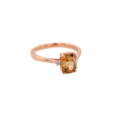 Golden Zircon Emerald Cut 1.70 Carat Ring with Accent Diamonds in 14K Rose Gold
