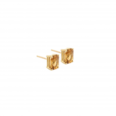 Golden Zircon Emerald Cut 3.68 Carat Stud Earrings in 14K Yellow Gold