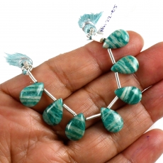 Green Amazonite Drops Almond Shape 12x8mm Drilled Beads 7 Pieces Line