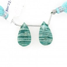 Green Amazonite Drops Almond Shape 22x13mm Drilled Beads Matching Pair