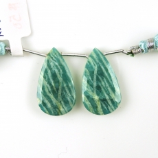 Green Amazonite Drops Almond Shape 29x17mm Drilled Beads Matching Pair