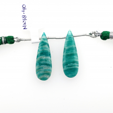 Green Amazonite Drops Almond Shape 30x10mm Drilled Bead Matching Pair