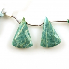 Green Amazonite Drops Conical Shape 25x17mm Drilled Beads Matching Pair