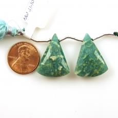 Green Amazonite Drops Conical Shape 26x19mm Drilled Beads Matching Pair