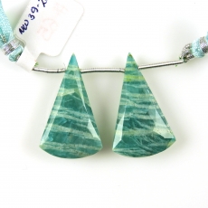Green Amazonite Drops Conical Shape 30X19mm Drilled Beads Matching Pair