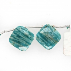 Green Amazonite Drops Emerald Cushion Shape 16x16mm Drilled Beads Matching Pair