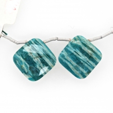 Green Amazonite Drops Emerald Cushion Shape 18x18mm Drilled Beads Matching Pair