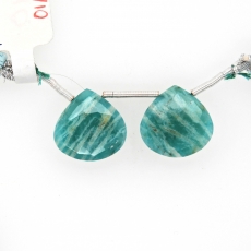 Green Amazonite Drops Heart Shape 16x16mm Drilled Beads Matching Pair